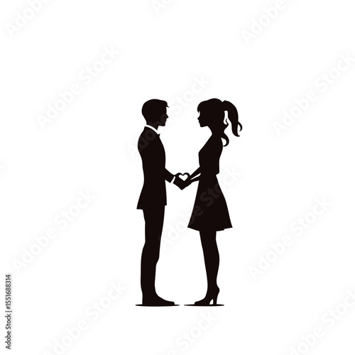 Romantic silhouette illustration of a wedding couple dancing with love and happiness