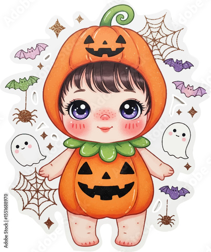 Cute Halloween Baby Dolls, Halloween Pumpkin Costume, Halloween Baby Stickers