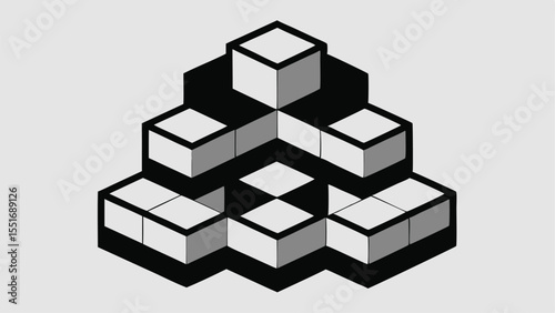 Geometric abstract illustration of a 3d form with cubes and shading elements
