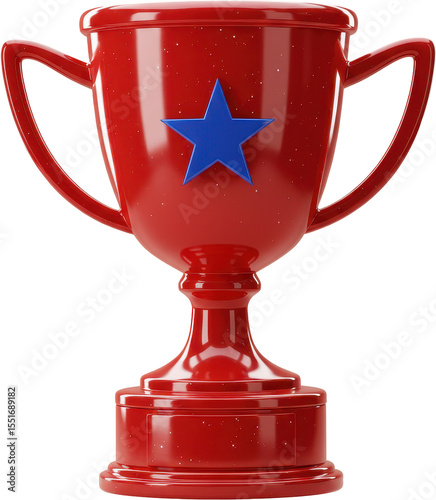 Vibrant red trophy with a bold blue star, a symbol of victory and top achievement