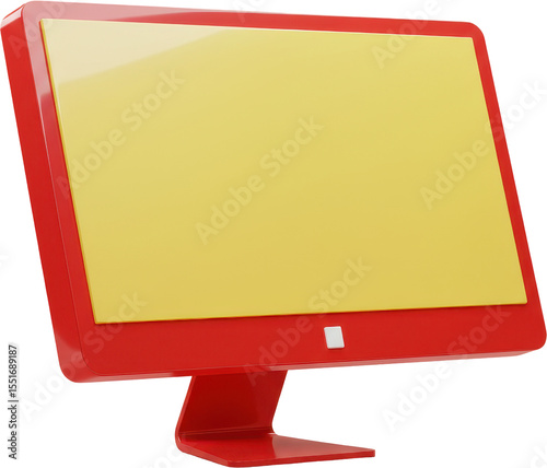 Sleek red computer monitor with a bright yellow screen, ideal for modern technology concepts