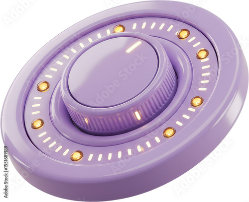 Glossy purple control dial with illuminated indicators and modern design