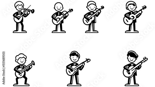 ギターを演奏するキャラクターセット｜Guitar Playing Character Set