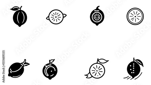 レモンと柑橘類のアイコンセット｜Lemon and Citrus Icon Set