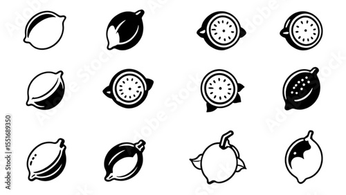 レモンと柑橘類のアイコンセット｜Lemon and Citrus Icon Set