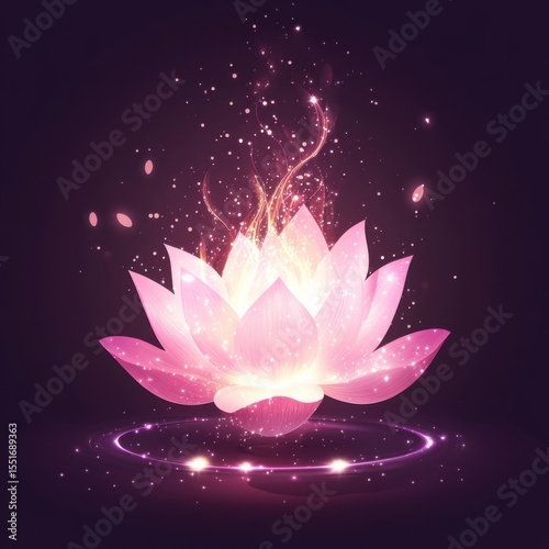 Pink Lotus Flower with Glowing Light and Sparkles