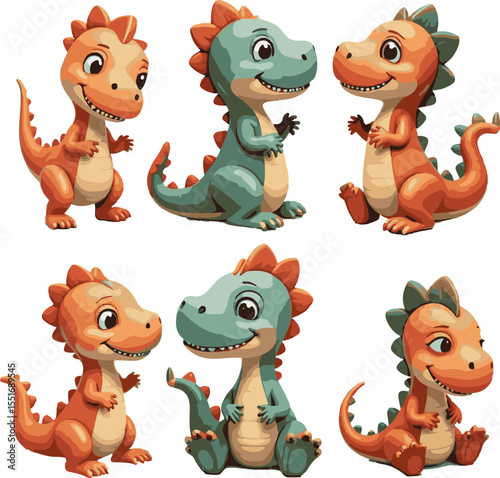 Cute Cartoon Dinosaur Sticker Collection, Adorable Baby Dino Stickers, Colorful Dinosaur Clipart Set