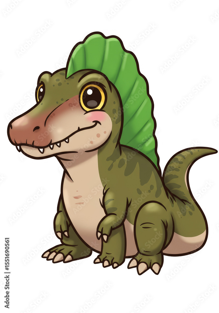 Fototapeta premium Cute Dinosaur Illustration Cartoon Animal Character Smiling Green Creature