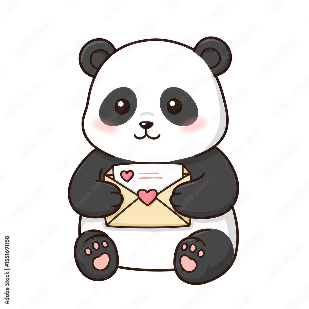 Naklejka premium Cute Cartoon Panda Bear Illustration Holding Love Envelope Valentine