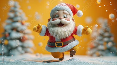 Santa Claus 3D character flying through sky with wrapped present