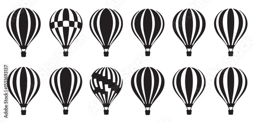 collection hot air balloons with black, white stripes