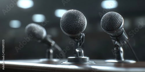 Press Conference Podium with Microphones for Public Speaking Events