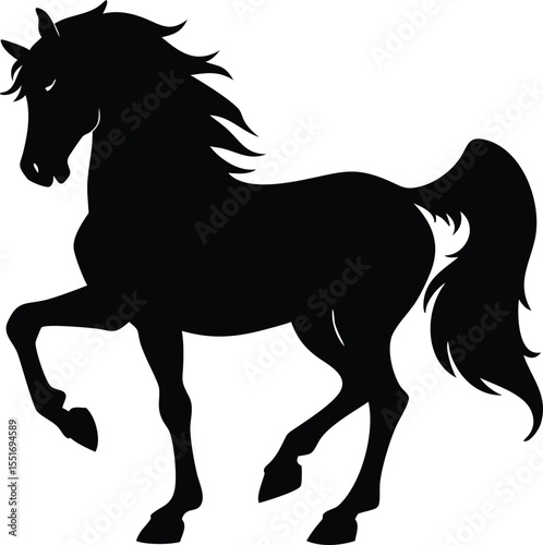 silhouette of black mustang horse on a white background.