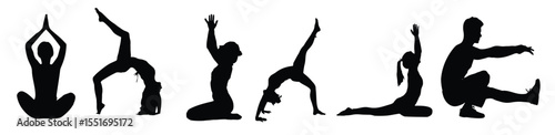 collection man women silhouettes yoga poses