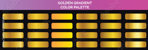 Golden gradients set. Metallic gold gradients. Elegant gold gradients collection.The texture of a smooth metal surface. A collection of gold metallic gradients. Vector illustration