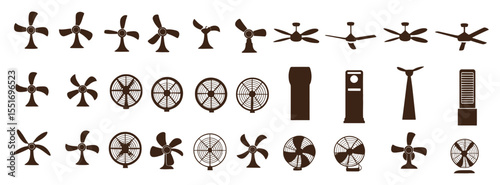 collection set different kind fan set symbol silhouette vector white background