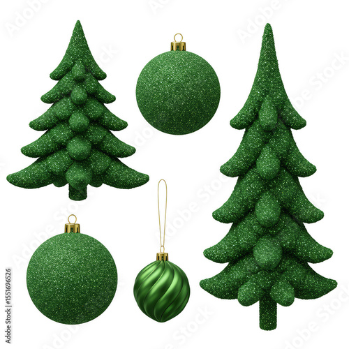 Illustration Green Christmas Decoration Ornaments On Transparent Background