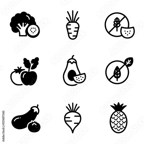 Set of line berries and fruits icons. Outline signs collection for food store. Editable Strokes.