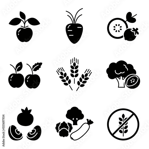 Set of line berries and fruits icons. Outline signs collection for food store. Editable Strokes.