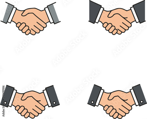 Flat business handshake icon in various styles