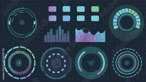 Circular Data Scanner With Rotating Rings - Botanical Seamless Vector