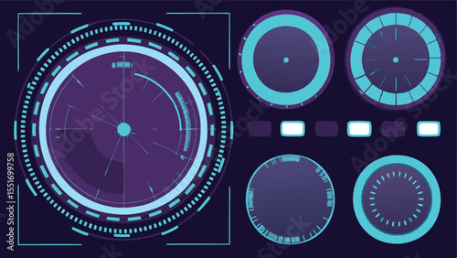 Circular Data Scanner With Rotating Rings - Botanical Seamless Vector