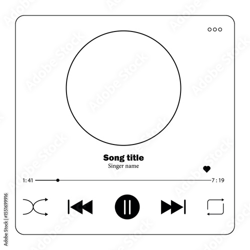 Circle Control panel icon. headphones or video, records voices. Player display