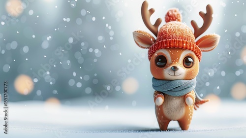 Charming Christmas 3D icon of cartoon reindeer for seasonal branding