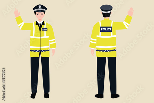 Traffic Police Officer Directing Vehicehicles waving hand