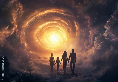 Silhouette Family Journey To Starry Sky