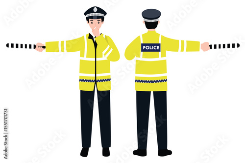 Traffic Police Officer Directing Vehicles holding traffic stick
