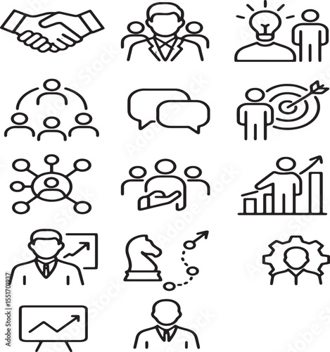 Business and Teamwork Icons Set – Outline Vector Illustration