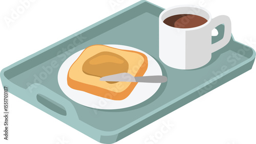 Breakfast menu of Peanut Butter Bread and a cup of Coffee on tray editable vector design illustration