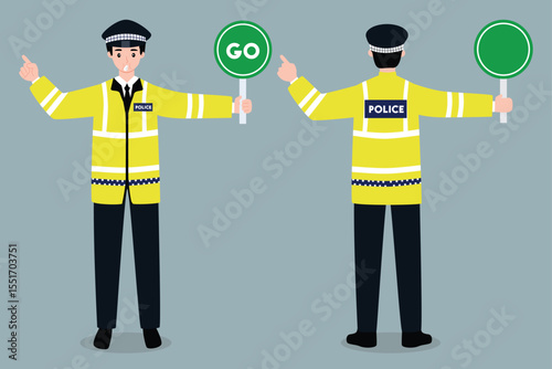 1Traffic Police Officer Directing Vehicles holding Go sign