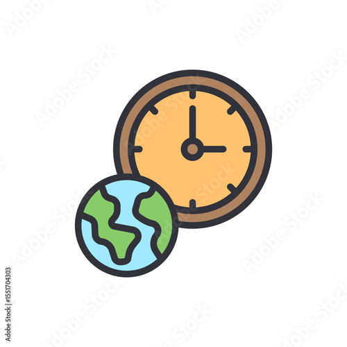 Global Time Management Represented By A Clock And Earth Icon