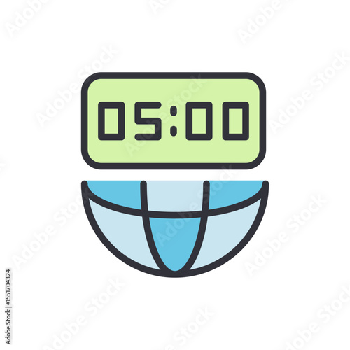 Global Time Synchronization Concept With Digital Clock And Globe Icon