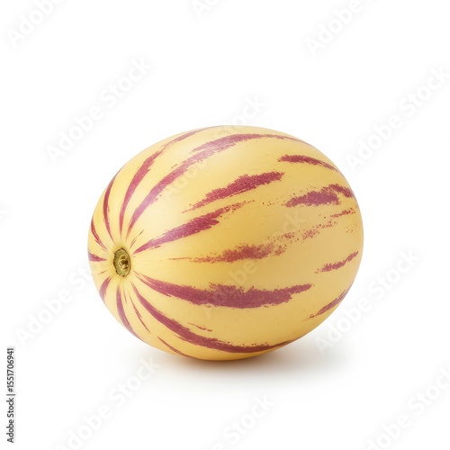 single whole pepino melon (pera meloa) placed in center of pure white background