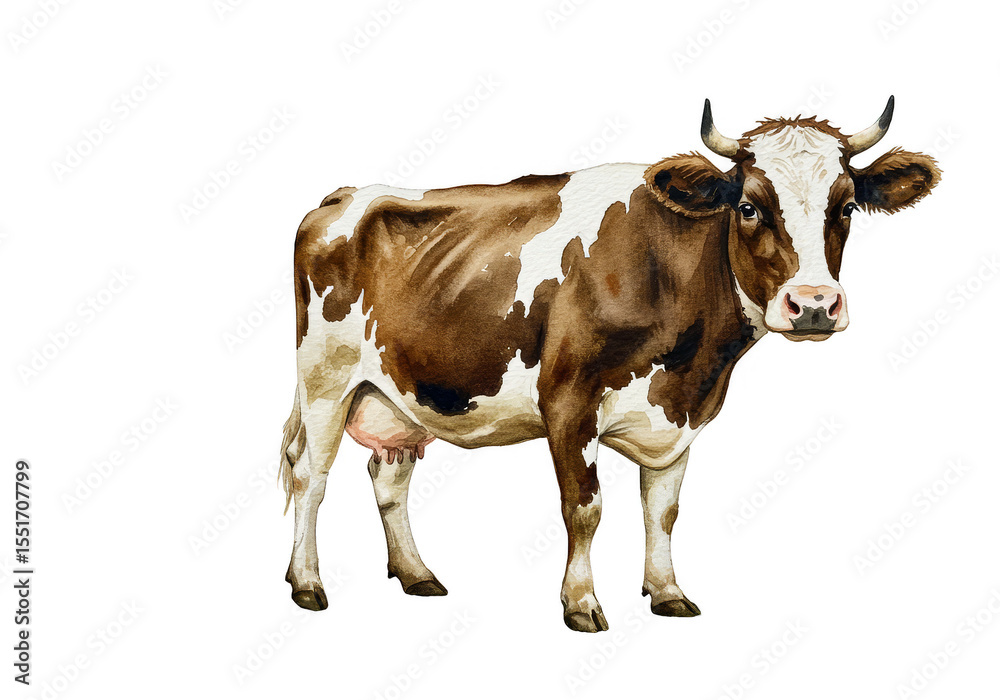 Illustration of Brown and White Cow Standing Isolated on Transparent Illustration of Brown and White Cow Standing Isolated on Transparent