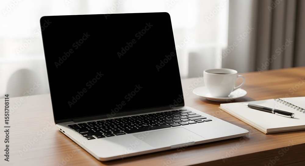Laptop Setup On Wooden Desk Laptop Setup On Wooden Desk