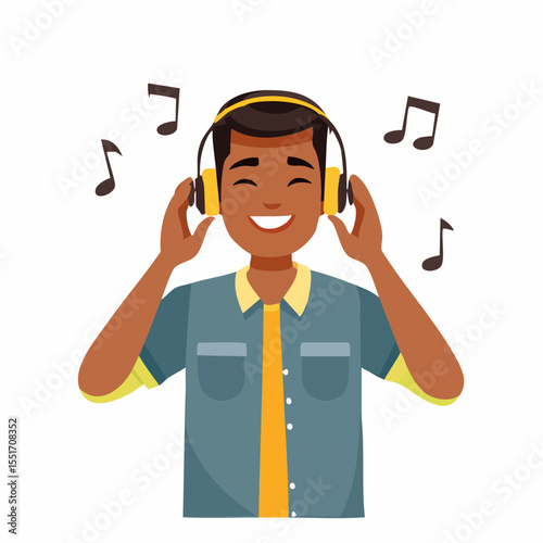 man with headphones listening music