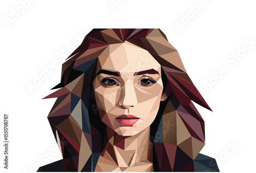 Geometric Low Poly Woman Face Vector Clipart Polygonal Icon Illustration.