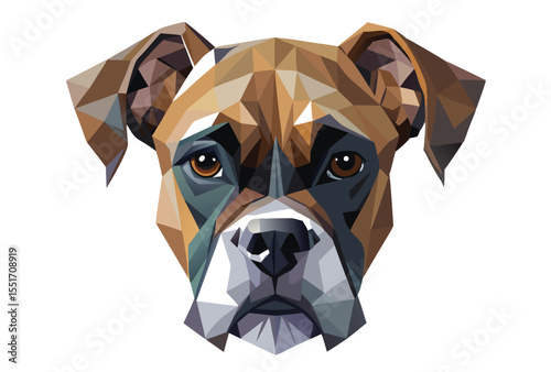 Boxer Dog Head Low Poly Vector Clipart, Geometric Polygonal Dog Icon Illustration