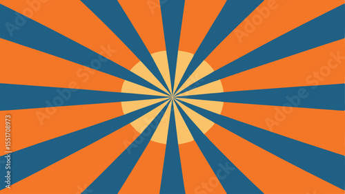 Retro sunburst design illustration with orange blue and creamy yellow color scheme