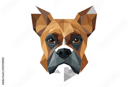 Low Poly Boxer Dog Head Clipart, Polygonal Geometric Dog Vector Icon for Graphic