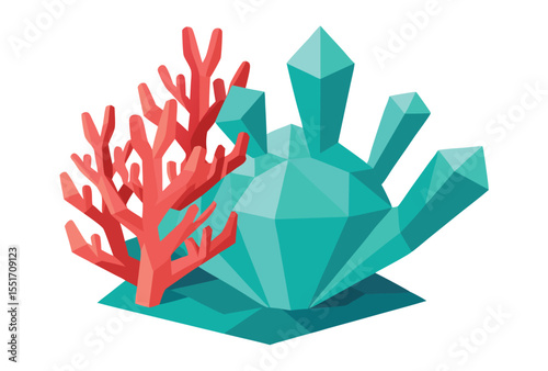 Coral Polygon Vector Art, Geometric Low Poly Natural Coral Clipart for Marine Design