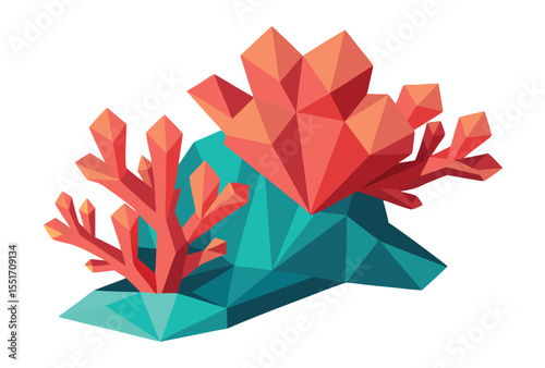 Low Poly Coral Vector Clipart, Geometric Polygonal Coral Icon for Ocean Nature Illustration