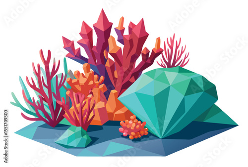 Low Poly Coral Vector Clipart, Geometric Polygonal Coral Icon for Ocean Nature Illustration