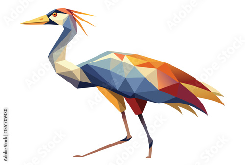 Crane Bird Low Poly Vector Clipart, Geometric Polygonal Crane Bird Icon Illustration