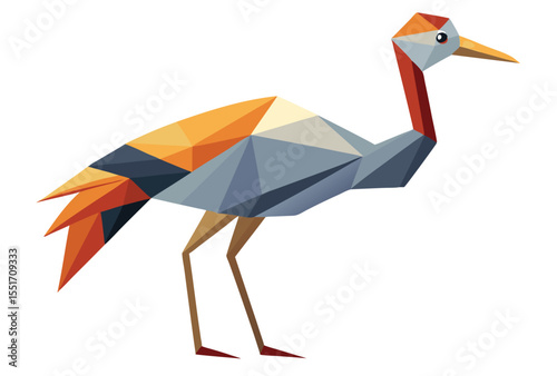 Low Poly Crane Bird Vector Art, Geometric Crane Polygon Clipart Illustration