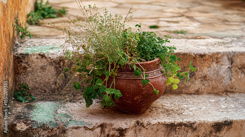 flower pot with lush flowers on a white background.